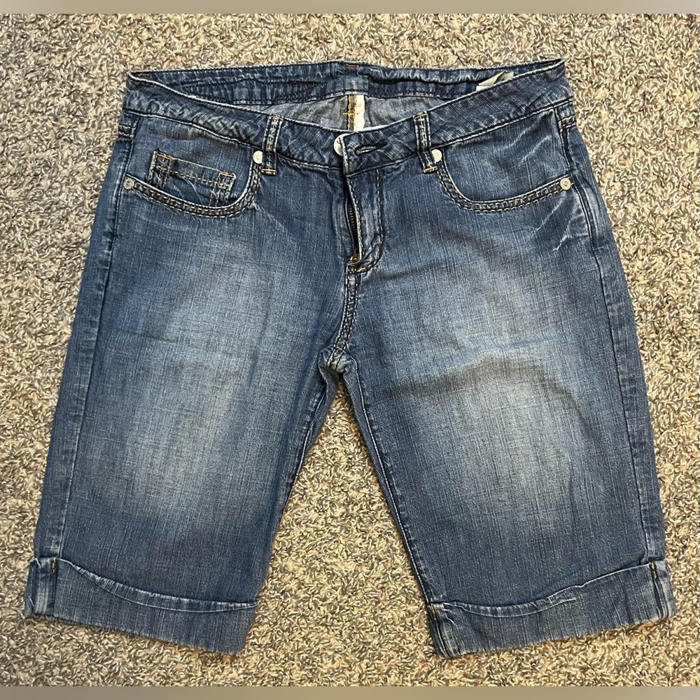 BCBG Max Azria Jeans Cuffed Denim Bermuda Shorts, Sz 28